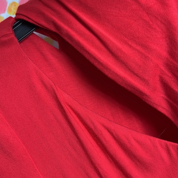 Marciano midi Dress RED HOT ruched bodycon long sleeve sz. S cutout stretch - Picture 6 of 9